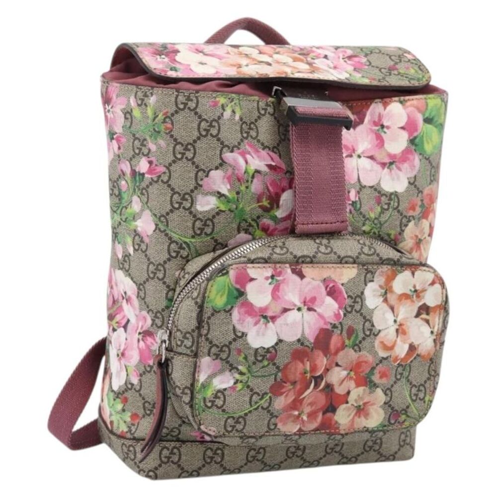 Gucci Buckle Blooms Print Gg Coated Canvas Beige Canvas Backpack Bag